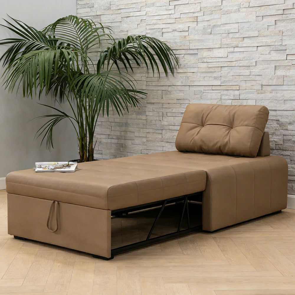 LIVARA 88/108cm Adjustable Backrest Convertible Sofa Bed, Wear-Resistant Cat Scratch Fabric, Space-Saving Sleeper Design - Coffee