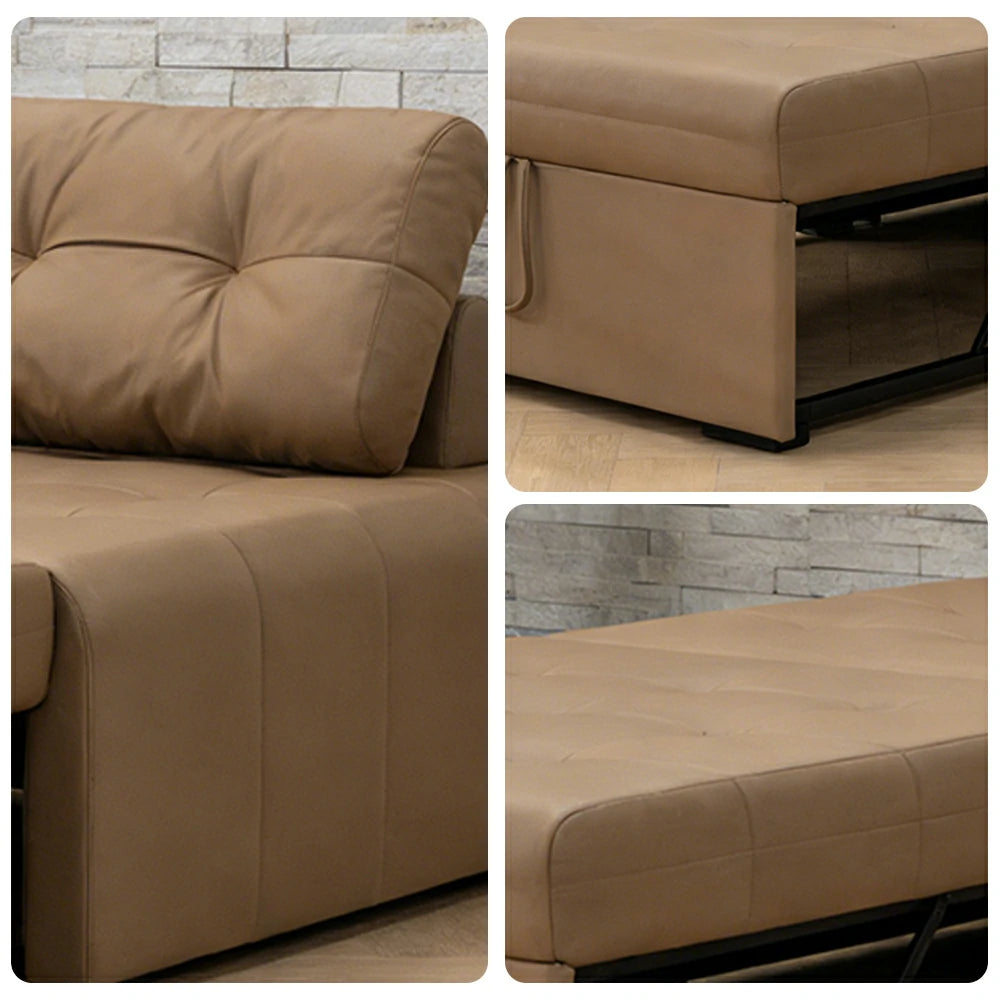 LIVARA 88/108cm Adjustable Backrest Convertible Sofa Bed, Wear-Resistant Cat Scratch Fabric, Space-Saving Sleeper Design - Coffee