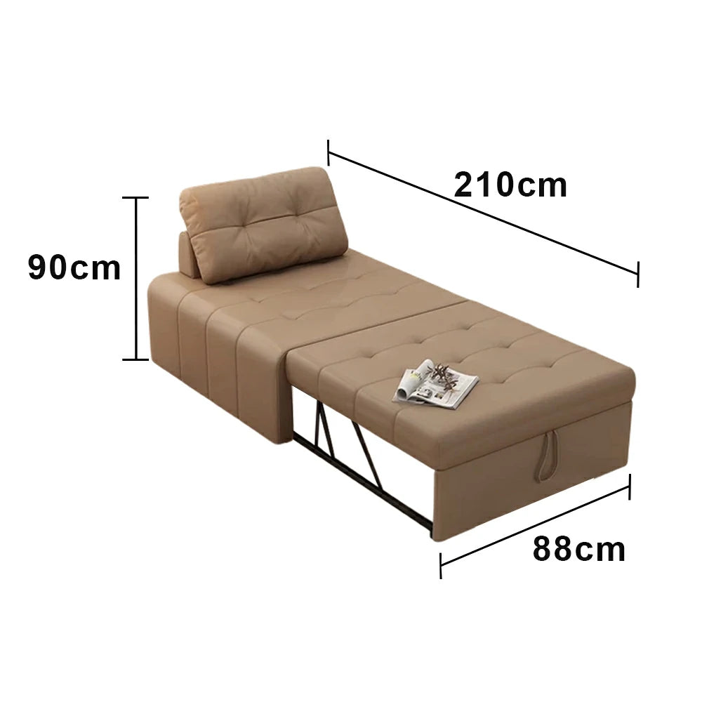 LIVARA 88/108cm Adjustable Backrest Convertible Sofa Bed, Wear-Resistant Cat Scratch Fabric, Space-Saving Sleeper Design - Coffee