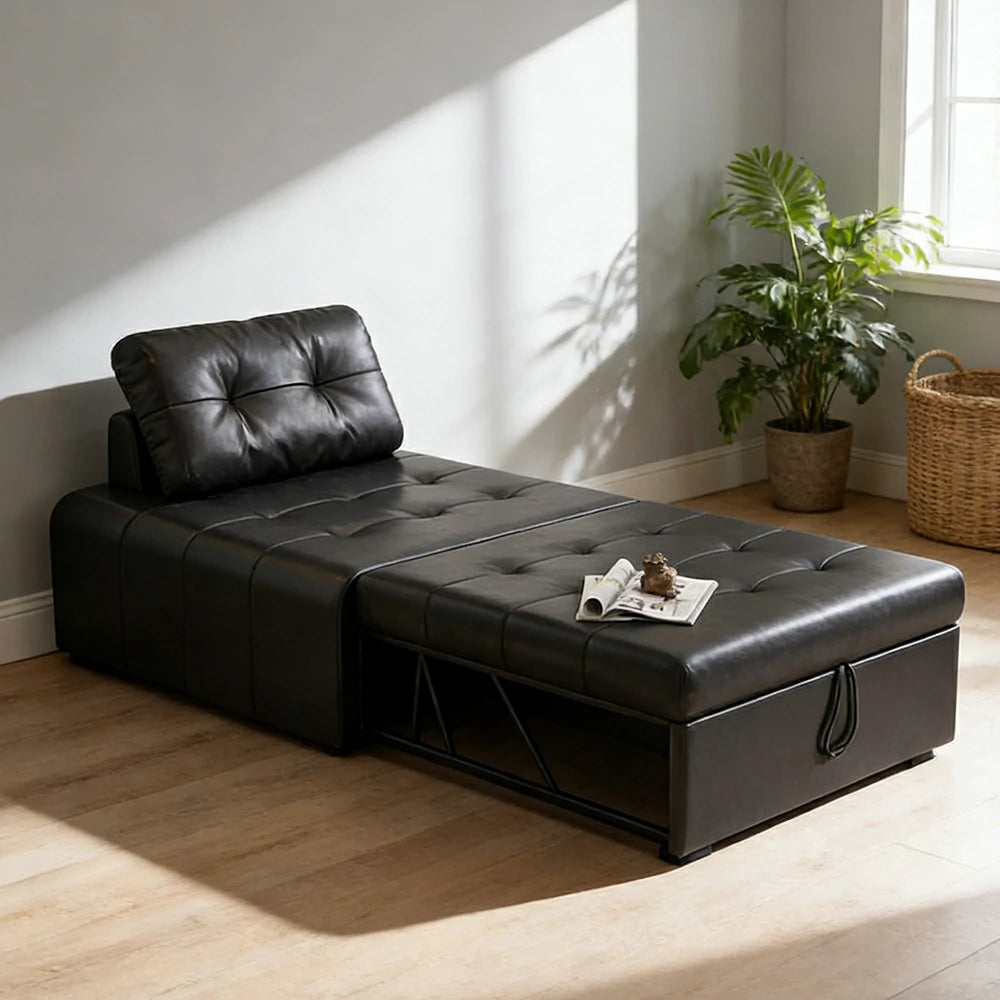 LIVARA 88/108cm Adjustable Backrest Convertible Sofa Bed, Wear-Resistant Cat Scratch Fabric, Space-Saving Sleeper Design - Black