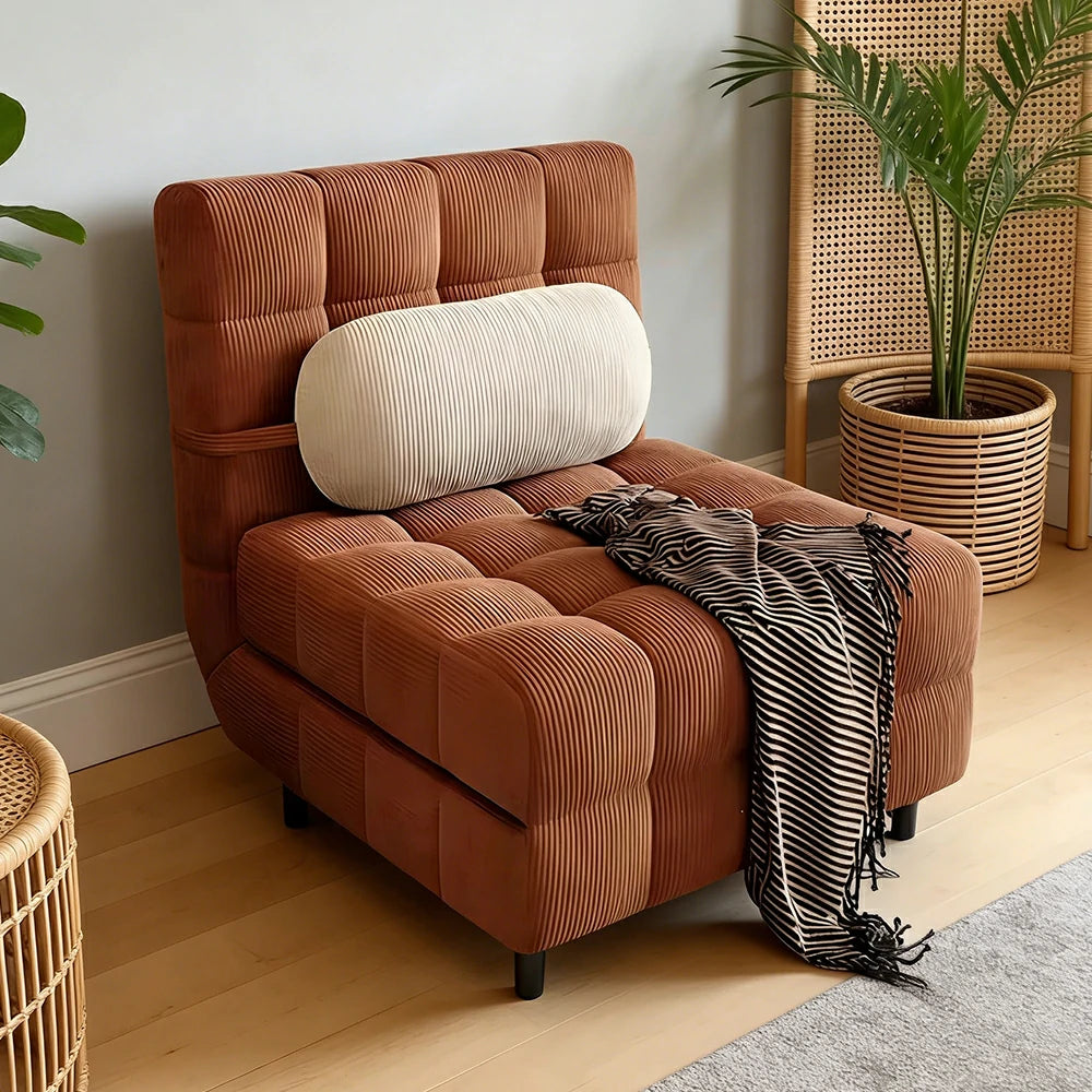 LIVARA 80/120cm Convertible Sofa Bed, 45D High-Density Foam, Fully Removable & Washable Cover, Space-Saving Design - Caramel Brown