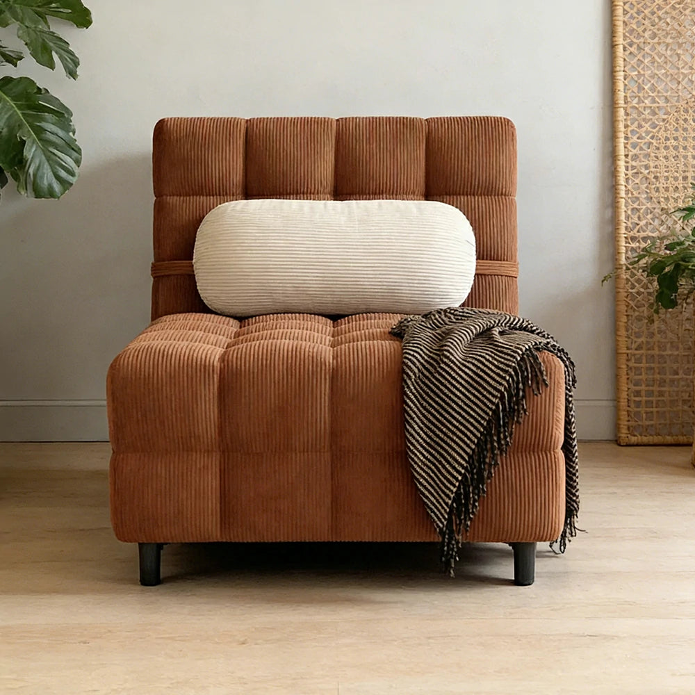 LIVARA 80/120cm Convertible Sofa Bed, 45D High-Density Foam, Fully Removable & Washable Cover, Space-Saving Design - Caramel Brown