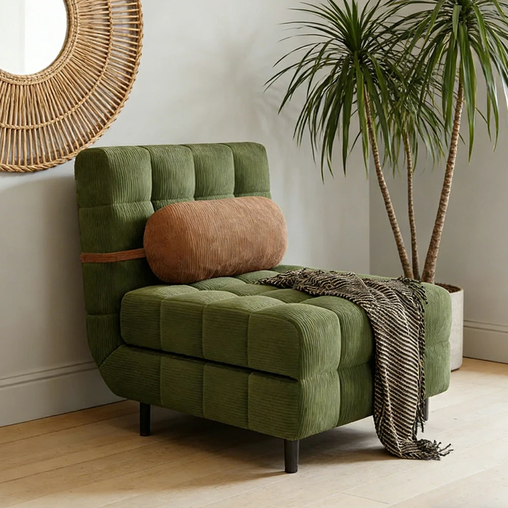 LIVARA 80/120cm Convertible Sofa Bed, 45D High-Density Foam, Fully Removable & Washable Cover, Space-Saving Design - Green