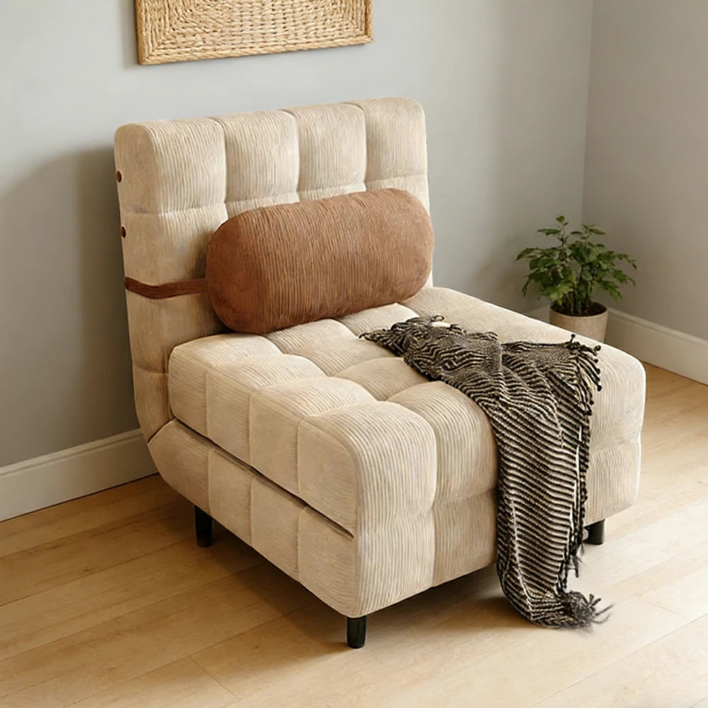 LIVARA 80/120cm Convertible Sofa Bed, 45D High-Density Foam, Fully Removable & Washable Cover, Space-Saving Design - Beige