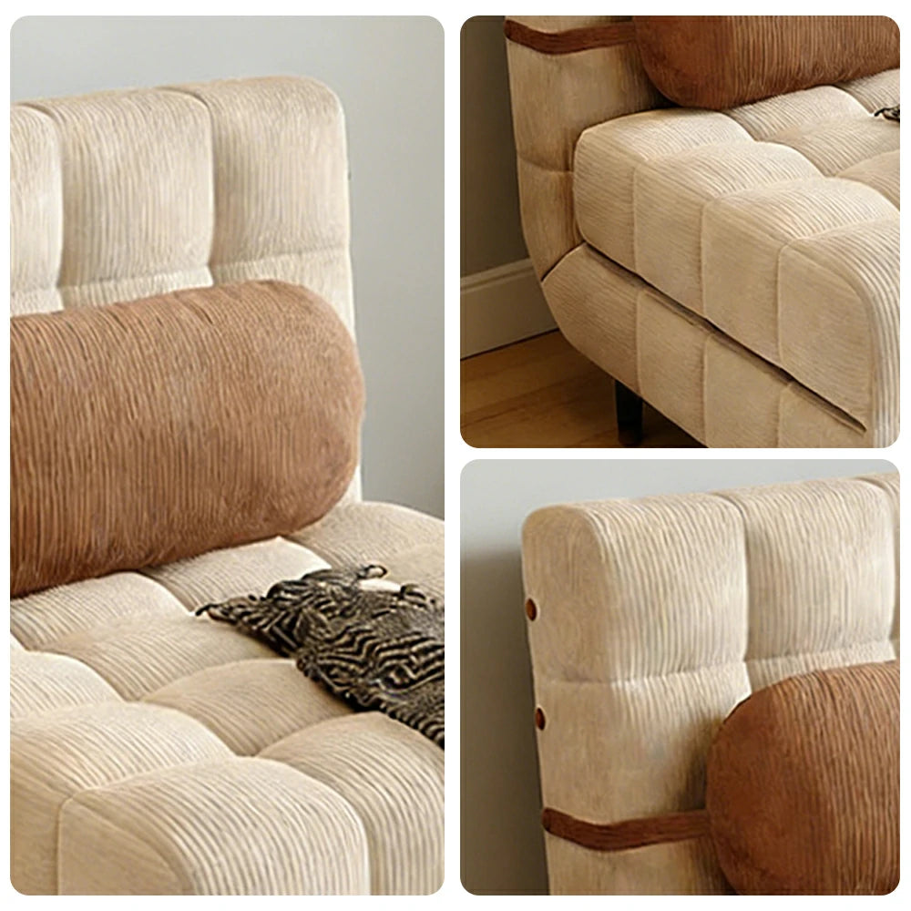LIVARA 80/120cm Convertible Sofa Bed, 45D High-Density Foam, Fully Removable & Washable Cover, Space-Saving Design - Beige