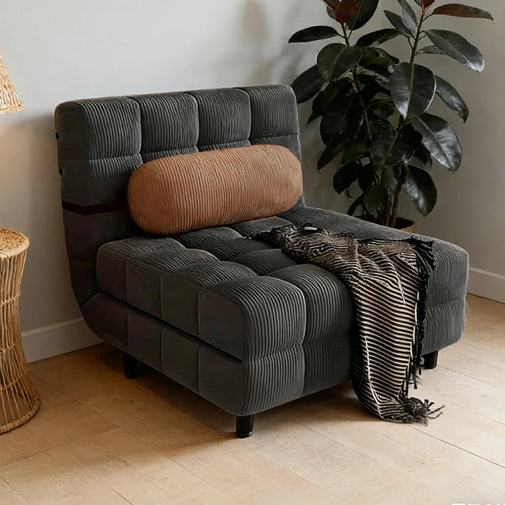 LIVARA 80/120cm Convertible Sofa Bed, 45D High-Density Foam, Fully Removable & Washable Cover, Space-Saving Design - Grey