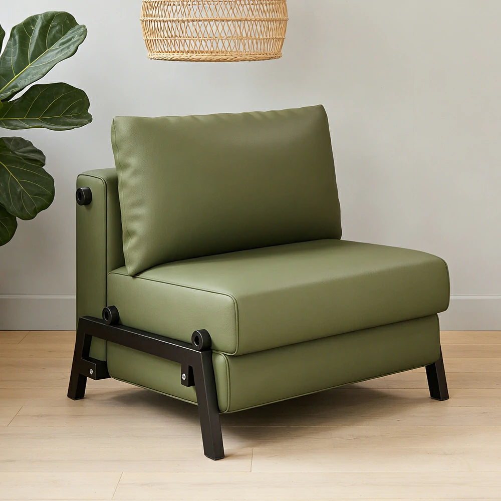 LIVARA 85/100cm Convertible Sofa Bed, Pet-Scratch Resistant Upholstery, High-Density Foam, Reinforced Larch Wood Frame, Space-Saving Design - Dark Green