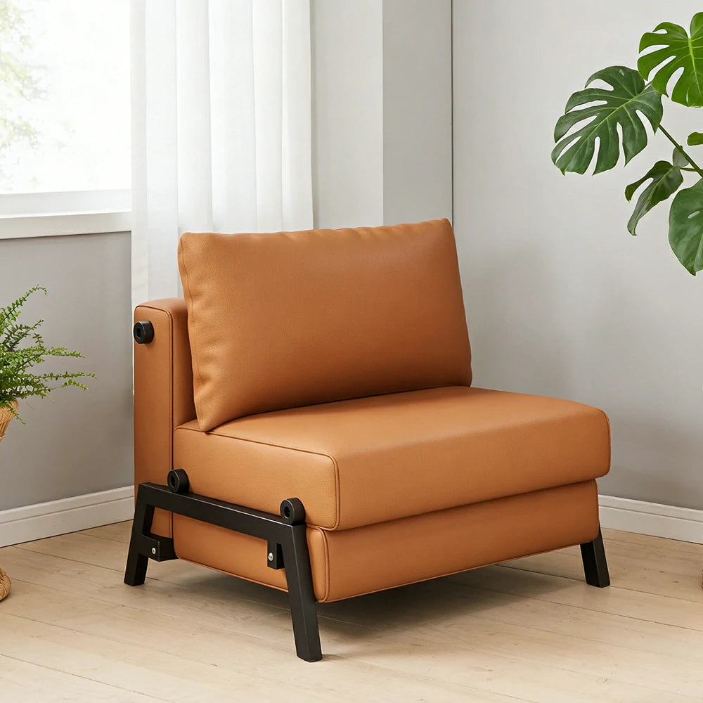 LIVARA 85/100cm Convertible Sofa Bed, Pet-Scratch Resistant Upholstery, High-Density Foam, Reinforced Larch Wood Frame, Space-Saving Design - Orange