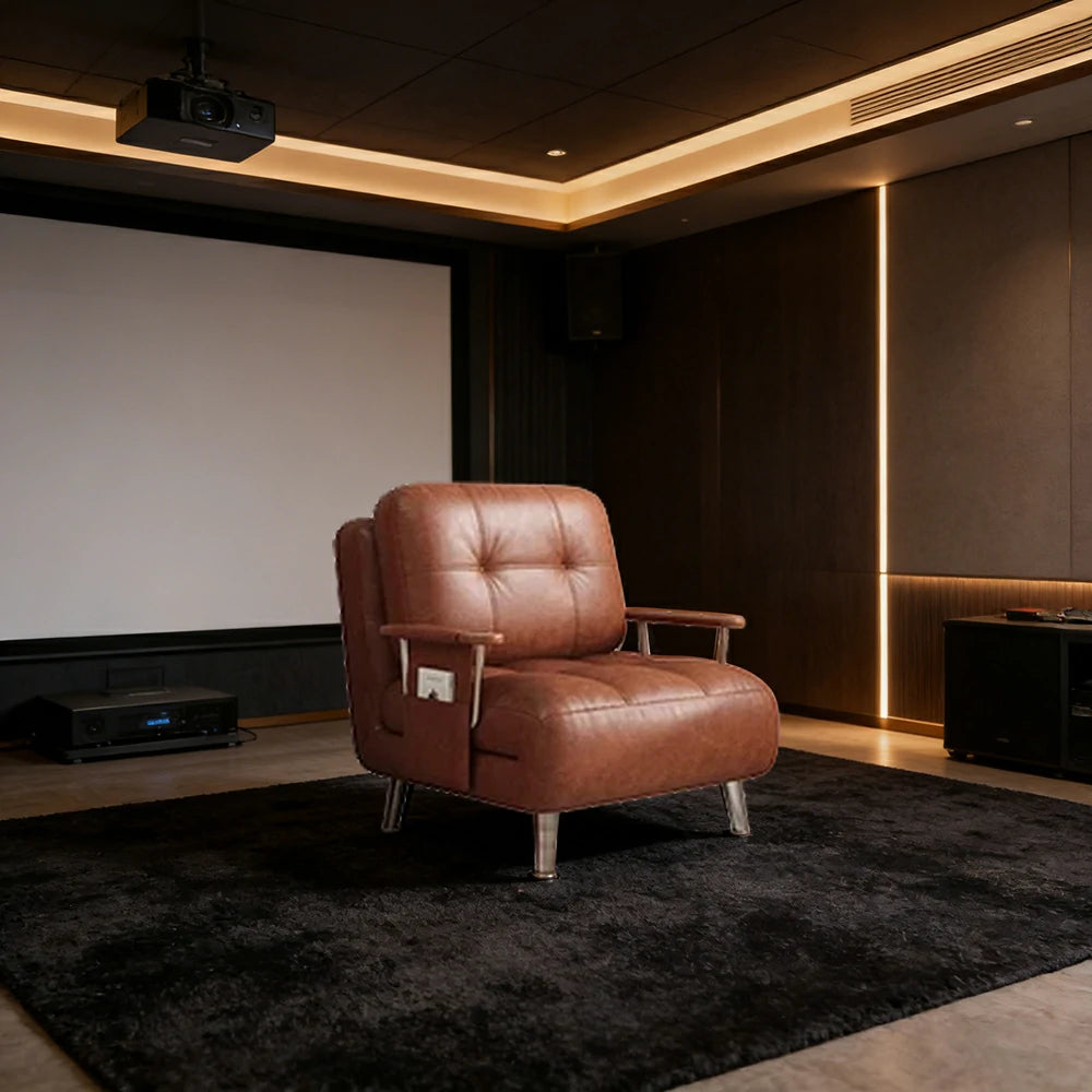 LIVARA 100/120cm Convertible Sofa Bed, Vintage Oil-Waxed Leather, Dust-Free High-Resilience Foam, 3-Mode Adjustable Design - Brown