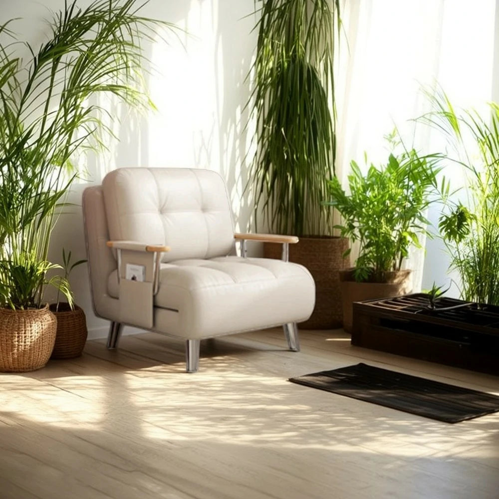 LIVARA 100/120cm Convertible Sofa Bed, Pet-Friendly Scratch-Resistant Fabric, Dust-Free High-Resilience Foam, 3-Mode Adjustable Design - White