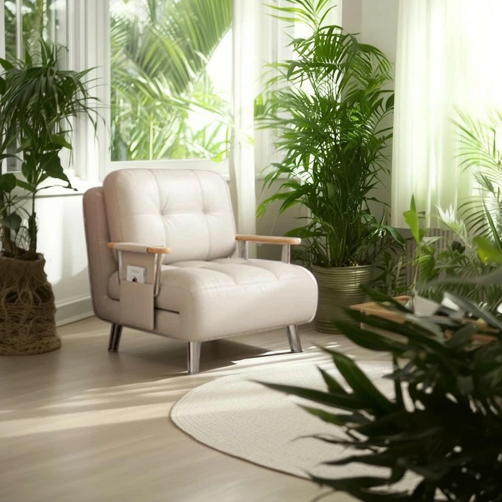 LIVARA 100/120cm Convertible Sofa Bed, Pet-Friendly Scratch-Resistant Fabric, Dust-Free High-Resilience Foam, 3-Mode Adjustable Design - White