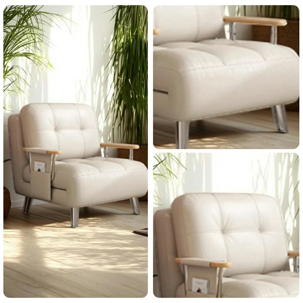 LIVARA 100/120cm Convertible Sofa Bed, Pet-Friendly Scratch-Resistant Fabric, Dust-Free High-Resilience Foam, 3-Mode Adjustable Design - White