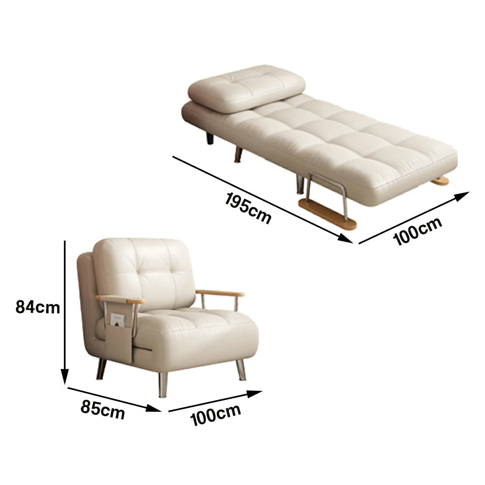 LIVARA 100/120cm Convertible Sofa Bed, Pet-Friendly Scratch-Resistant Fabric, Dust-Free High-Resilience Foam, 3-Mode Adjustable Design - White