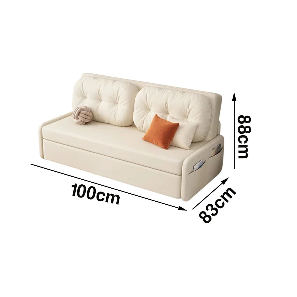 LIVARA 100/120cm Sofa Bed, Skin-Friendly Milk Velvet Fabric, No Storage Design, 8cm Comfort Foam Cushion, Space-Saving Pull-Out Style - Beige