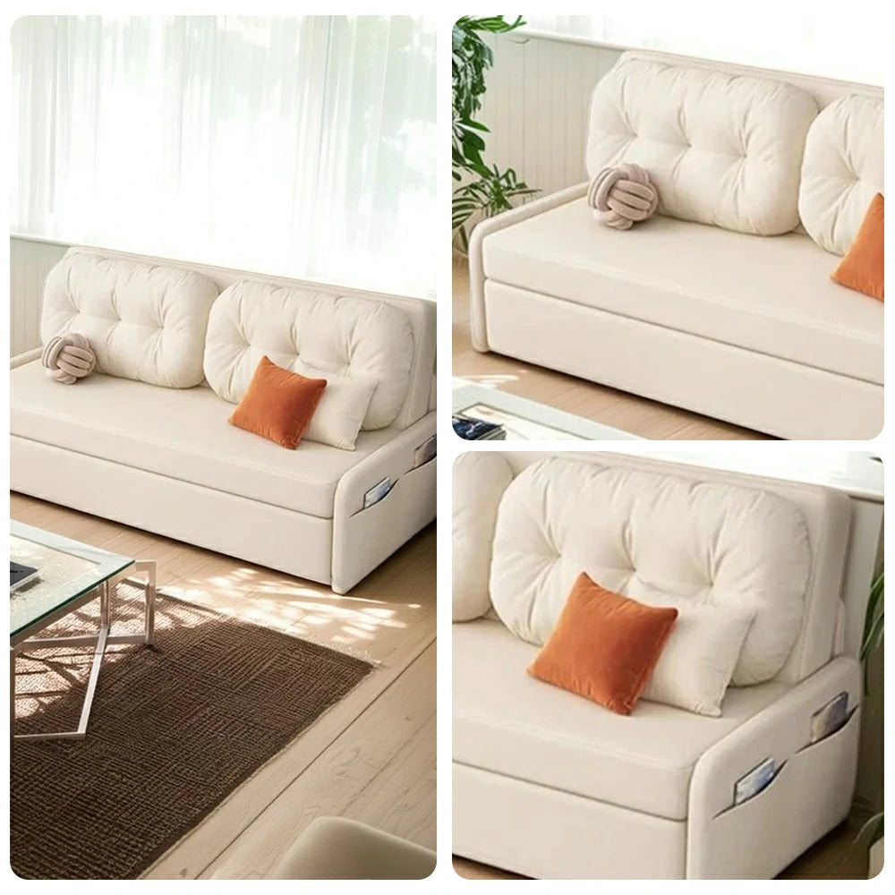 LIVARA 100/120cm Sofa Bed, Skin-Friendly Milk Velvet Fabric, No Storage Design, 8cm Comfort Foam Cushion, Space-Saving Pull-Out Style - Beige