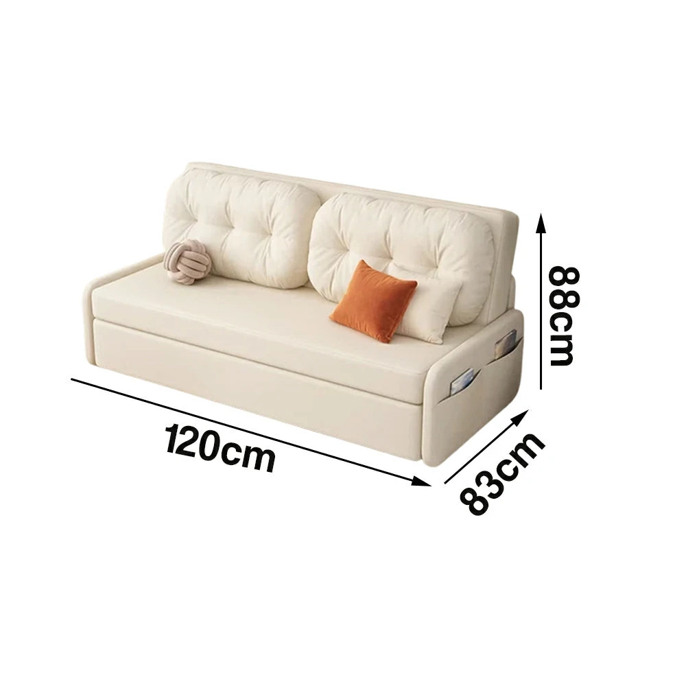LIVARA 100/120cm Sofa Bed, Skin-Friendly Milk Velvet Fabric, No Storage Design, 8cm Comfort Foam Cushion, Space-Saving Pull-Out Style - Beige