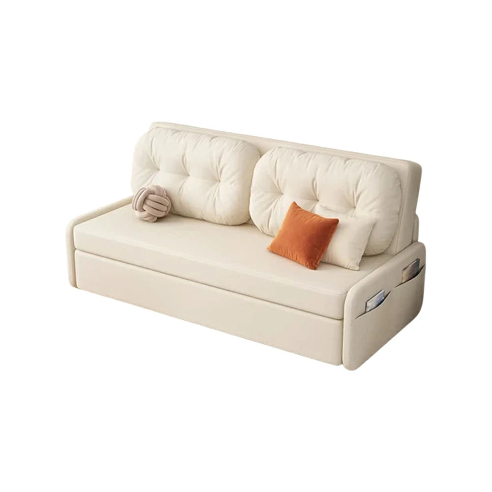 LIVARA 100/120cm Sofa Bed, Skin-Friendly Milk Velvet Fabric, No Storage Design, 8cm Comfort Foam Cushion, Space-Saving Pull-Out Style - Beige