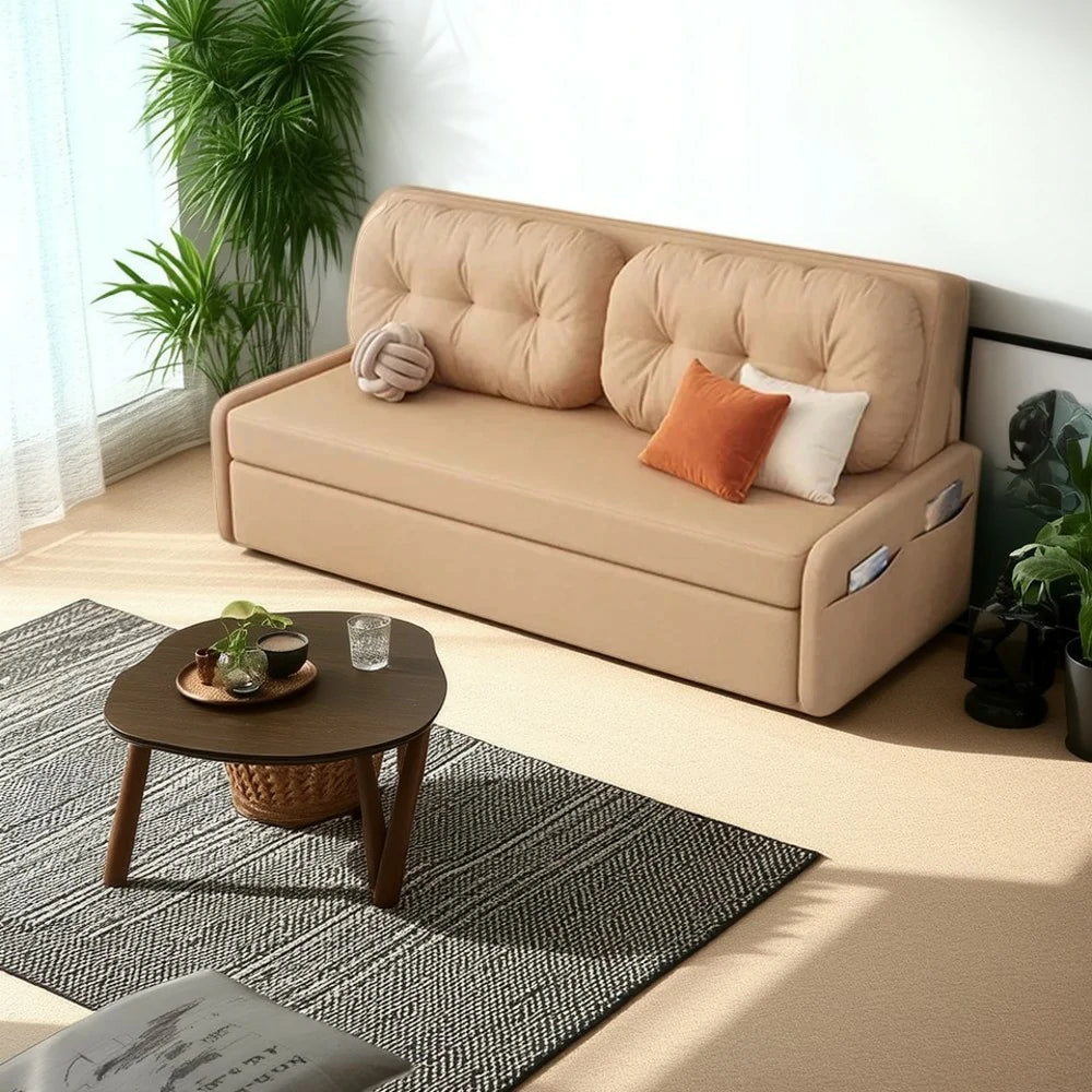 LIVARA 100/120cm Sofa Bed, Skin-Friendly Milk Velvet Fabric, No Storage Design, 8cm Comfort Foam Cushion, Space-Saving Pull-Out Style - Coffee