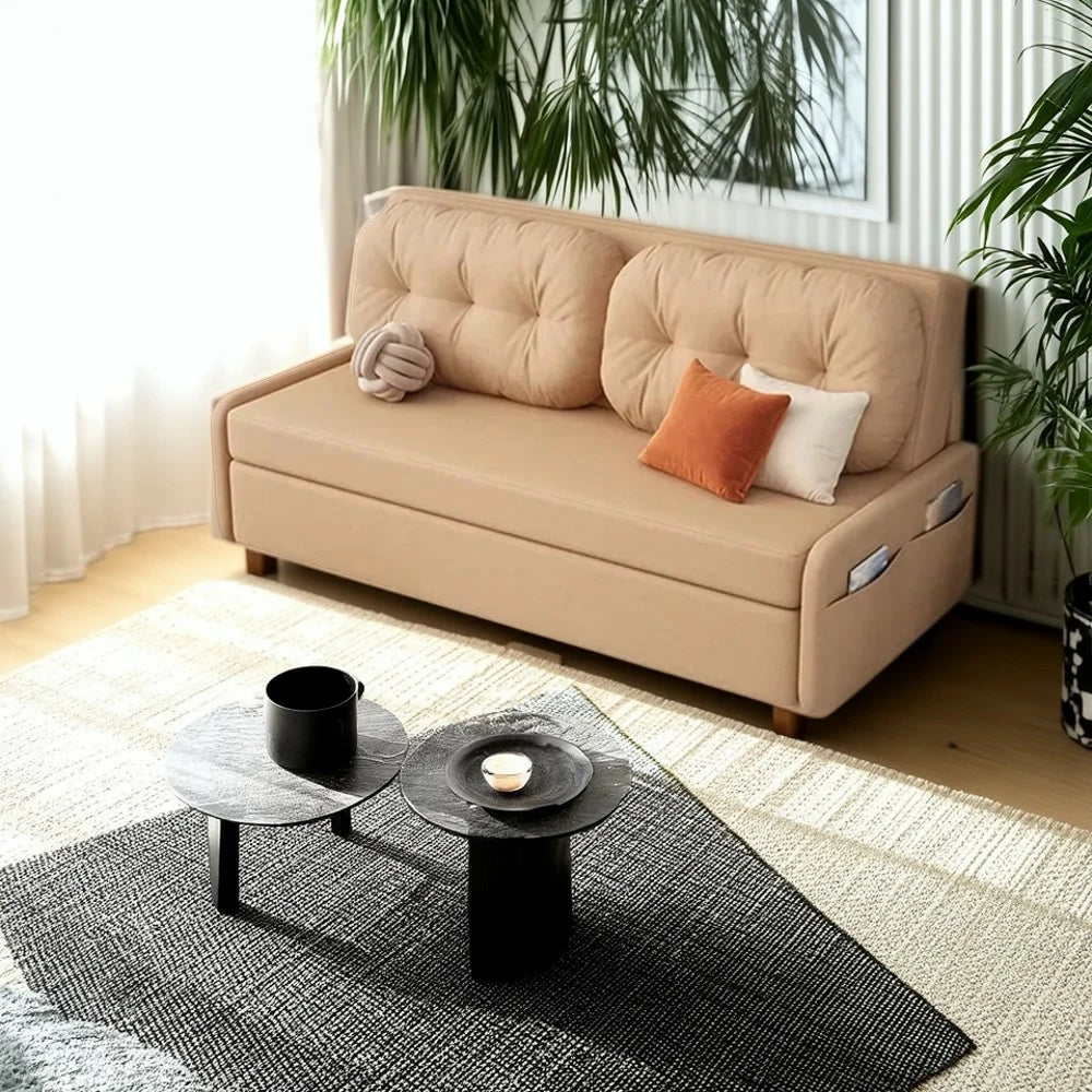 LIVARA 100/120cm Sofa Bed, Skin-Friendly Milk Velvet Fabric, No Storage Design, 8cm Comfort Foam Cushion, Space-Saving Pull-Out Style - Coffee