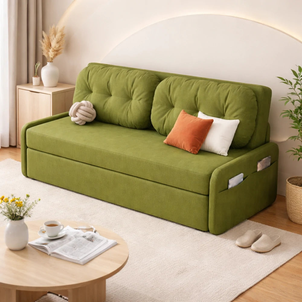 LIVARA 100/120cm Sofa Bed, Skin-Friendly Milk Velvet Fabric, No Storage Design, 8cm Comfort Foam Cushion, Space-Saving Pull-Out Style - Green