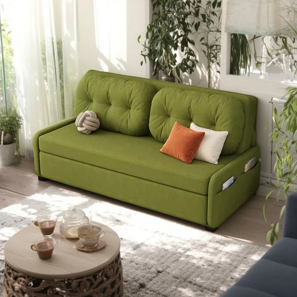 LIVARA 100/120cm Sofa Bed, Skin-Friendly Milk Velvet Fabric, No Storage Design, 8cm Comfort Foam Cushion, Space-Saving Pull-Out Style - Green