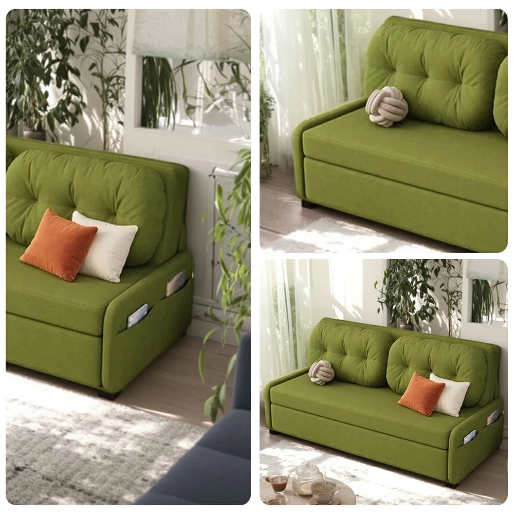 LIVARA 100/120cm Sofa Bed, Skin-Friendly Milk Velvet Fabric, No Storage Design, 8cm Comfort Foam Cushion, Space-Saving Pull-Out Style - Green