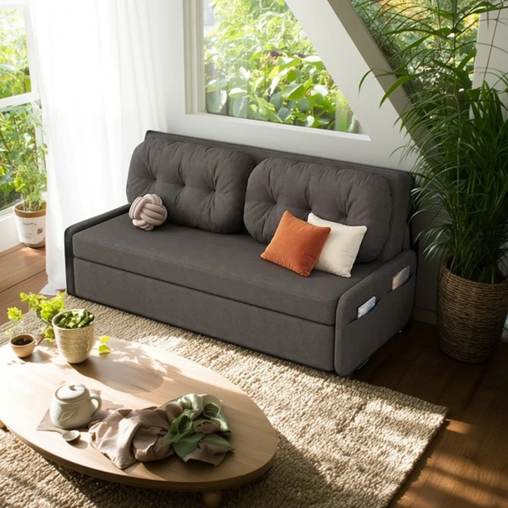 LIVARA 100/120cm Sofa Bed, Skin-Friendly Milk Velvet Fabric, No Storage Design, 8cm Comfort Foam Cushion, Space-Saving Pull-Out Style - Grey