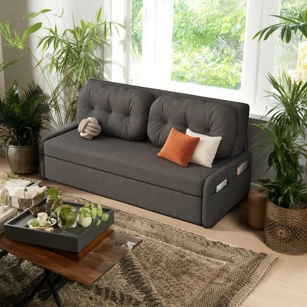 LIVARA 100/120cm Sofa Bed, Skin-Friendly Milk Velvet Fabric, No Storage Design, 8cm Comfort Foam Cushion, Space-Saving Pull-Out Style - Grey