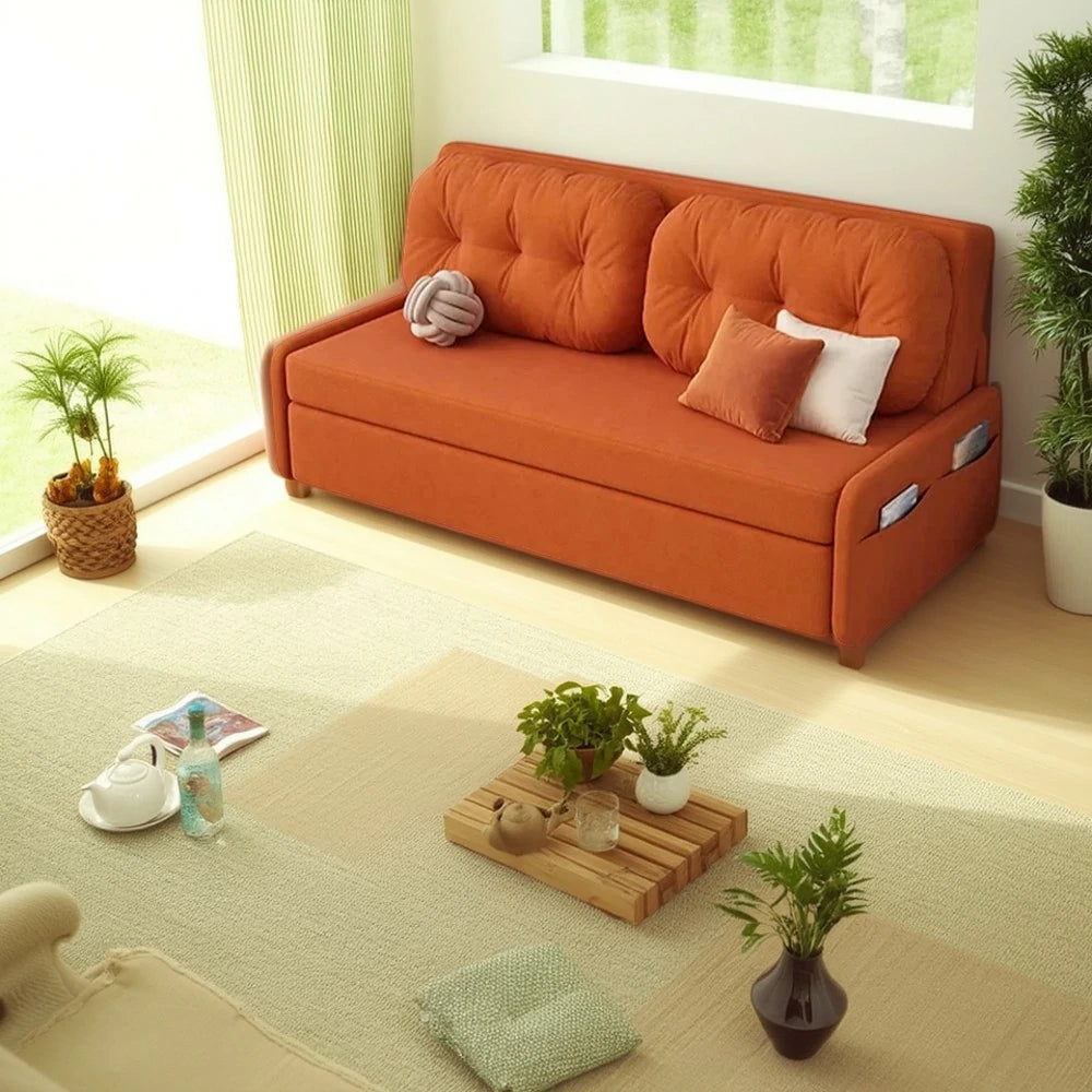 LIVARA 100/120cm Sofa Bed, Skin-Friendly Milk Velvet Fabric, No Storage Design, 8cm Comfort Foam Cushion, Space-Saving Pull-Out Style - Orange