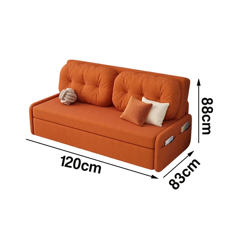 LIVARA 100/120cm Sofa Bed, Skin-Friendly Milk Velvet Fabric, No Storage Design, 8cm Comfort Foam Cushion, Space-Saving Pull-Out Style - Orange