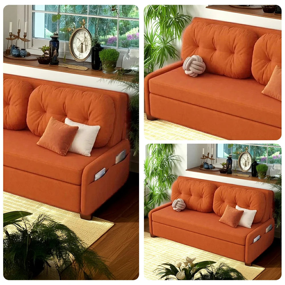 LIVARA 100/120cm Sofa Bed, Skin-Friendly Milk Velvet Fabric, No Storage Design, 8cm Comfort Foam Cushion, Space-Saving Pull-Out Style - Orange