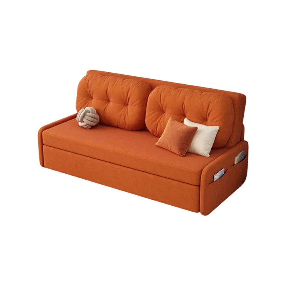 LIVARA 100/120cm Sofa Bed, Skin-Friendly Milk Velvet Fabric, No Storage Design, 8cm Comfort Foam Cushion, Space-Saving Pull-Out Style - Orange