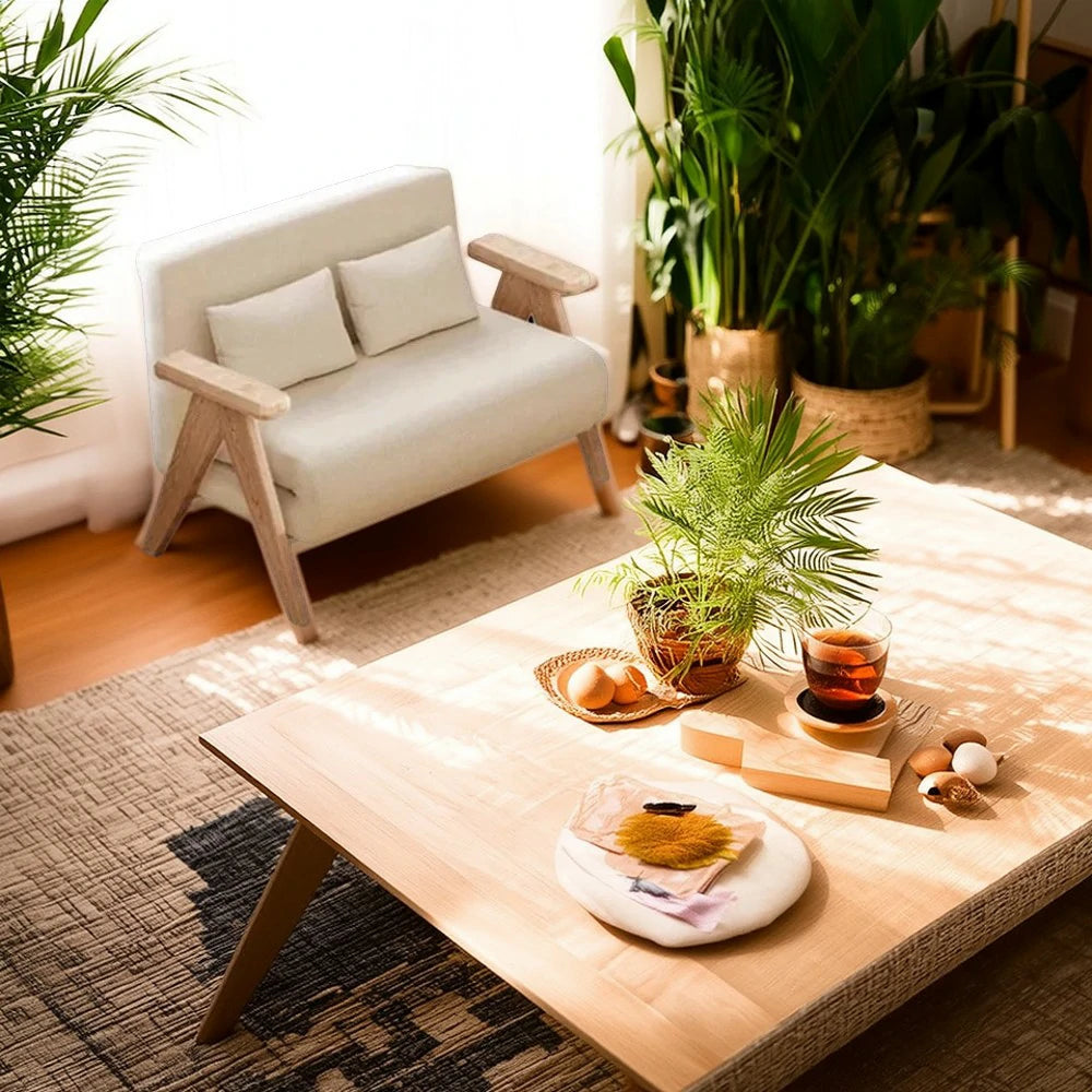 LIVARA 3-in-1 120/150cm Sofa Bed Recliner, High-Density Foam, Waterproof, Anti-Sagging, Modern Design - Beige&Wood