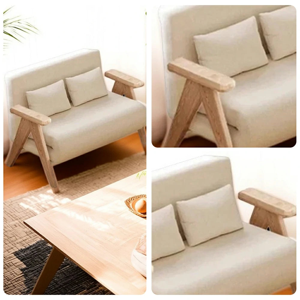 LIVARA 3-in-1 120/150cm Sofa Bed Recliner, High-Density Foam, Waterproof, Anti-Sagging, Modern Design - Beige&Wood
