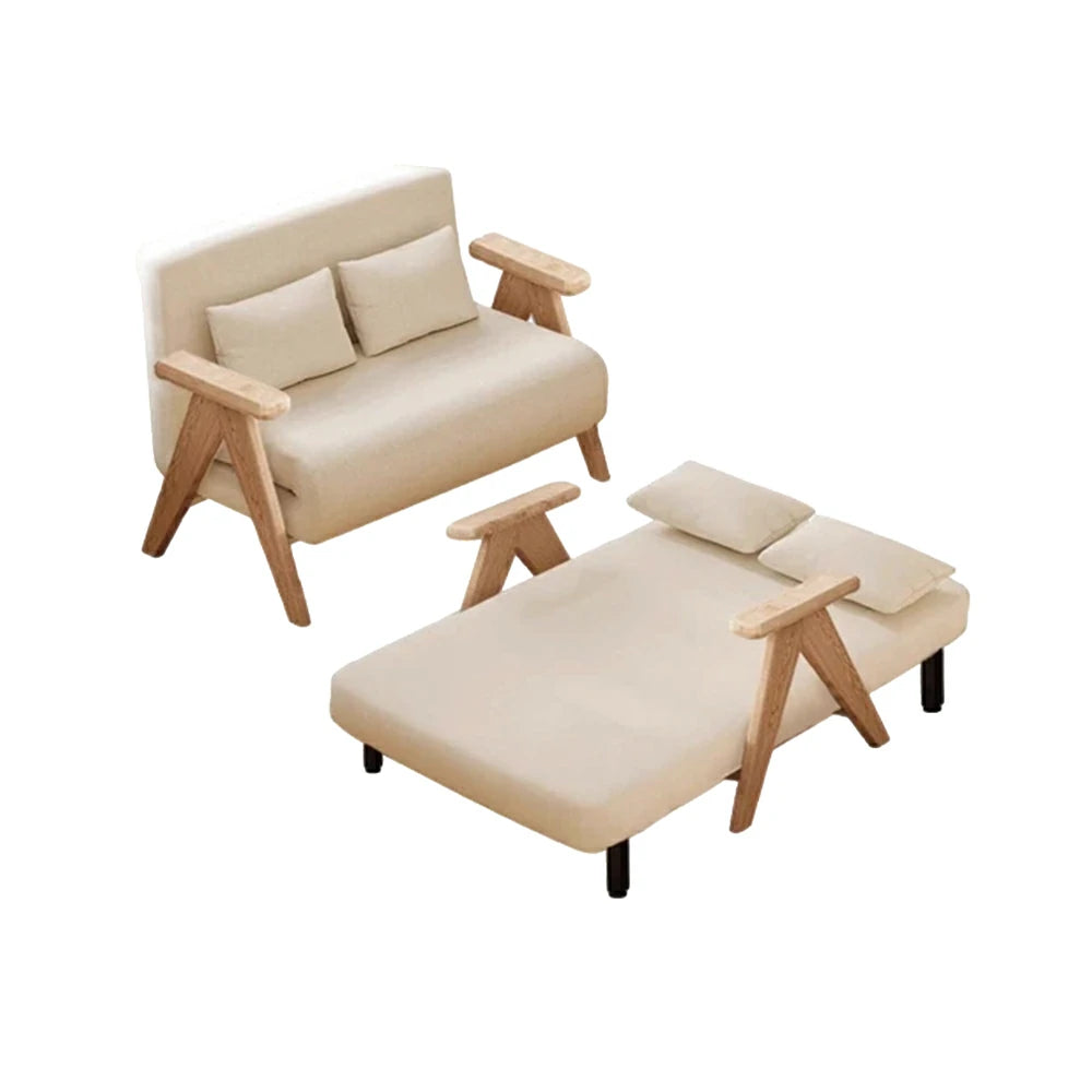 LIVARA 3-in-1 120/150cm Sofa Bed Recliner, High-Density Foam, Waterproof, Anti-Sagging, Modern Design - Beige&Wood