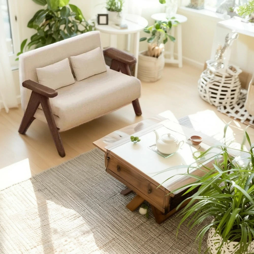 LIVARA 3-in-1 120/150cm Sofa Bed Recliner, High-Density Foam, Waterproof, Anti-Sagging, Modern Design - Beige&Walnut