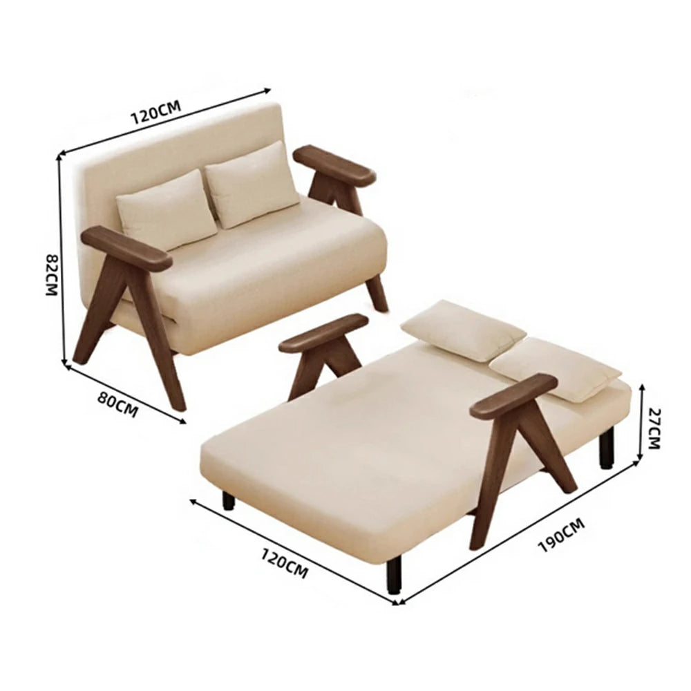 LIVARA 3-in-1 120/150cm Sofa Bed Recliner, High-Density Foam, Waterproof, Anti-Sagging, Modern Design - Beige&Walnut