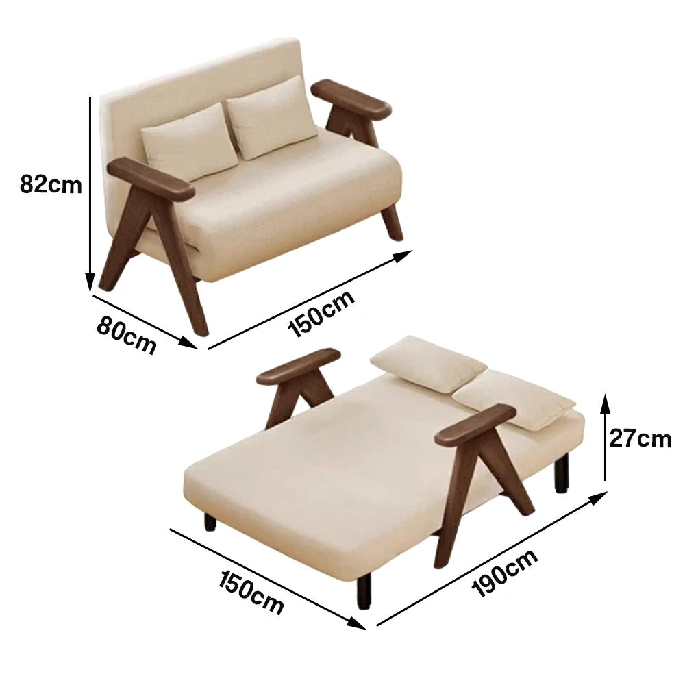 LIVARA 3-in-1 120/150cm Sofa Bed Recliner, High-Density Foam, Waterproof, Anti-Sagging, Modern Design - Beige&Walnut
