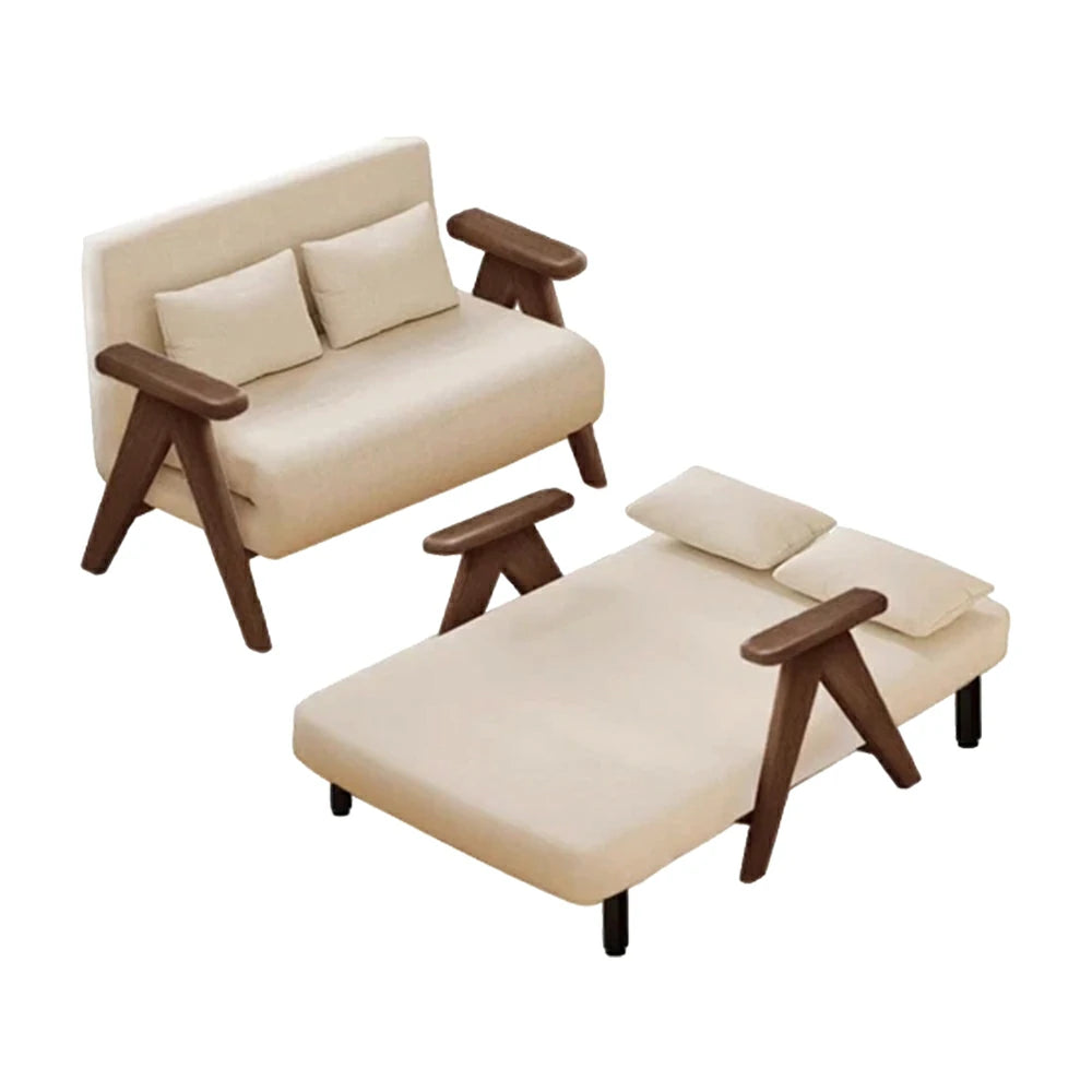 LIVARA 3-in-1 120/150cm Sofa Bed Recliner, High-Density Foam, Waterproof, Anti-Sagging, Modern Design - Beige&Walnut