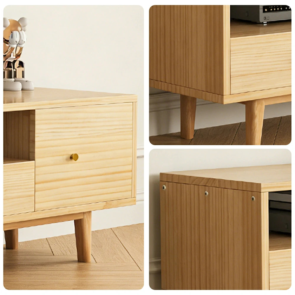 LIVARA TV Unit - Wide Tabletop Design with Thickened Panel Construction, Multi-Storage Drawers & Solid Wood Legs