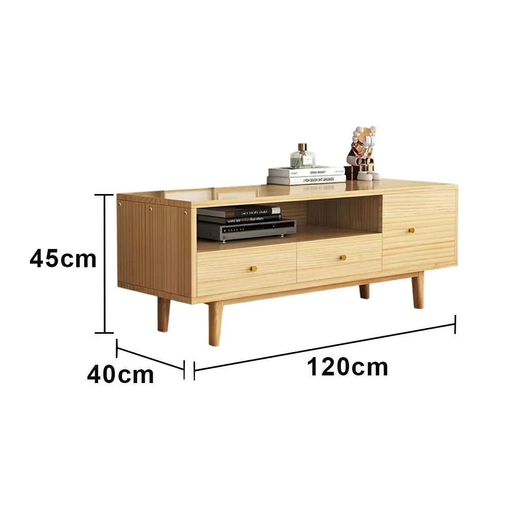 LIVARA TV Unit - Wide Tabletop Design with Thickened Panel Construction, Multi-Storage Drawers & Solid Wood Legs