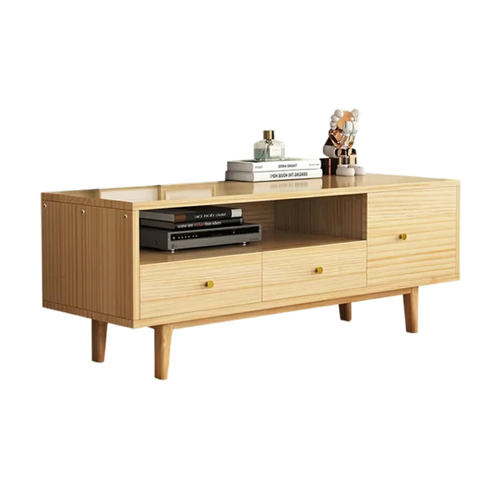 LIVARA TV Unit - Wide Tabletop Design with Thickened Panel Construction, Multi-Storage Drawers & Solid Wood Legs