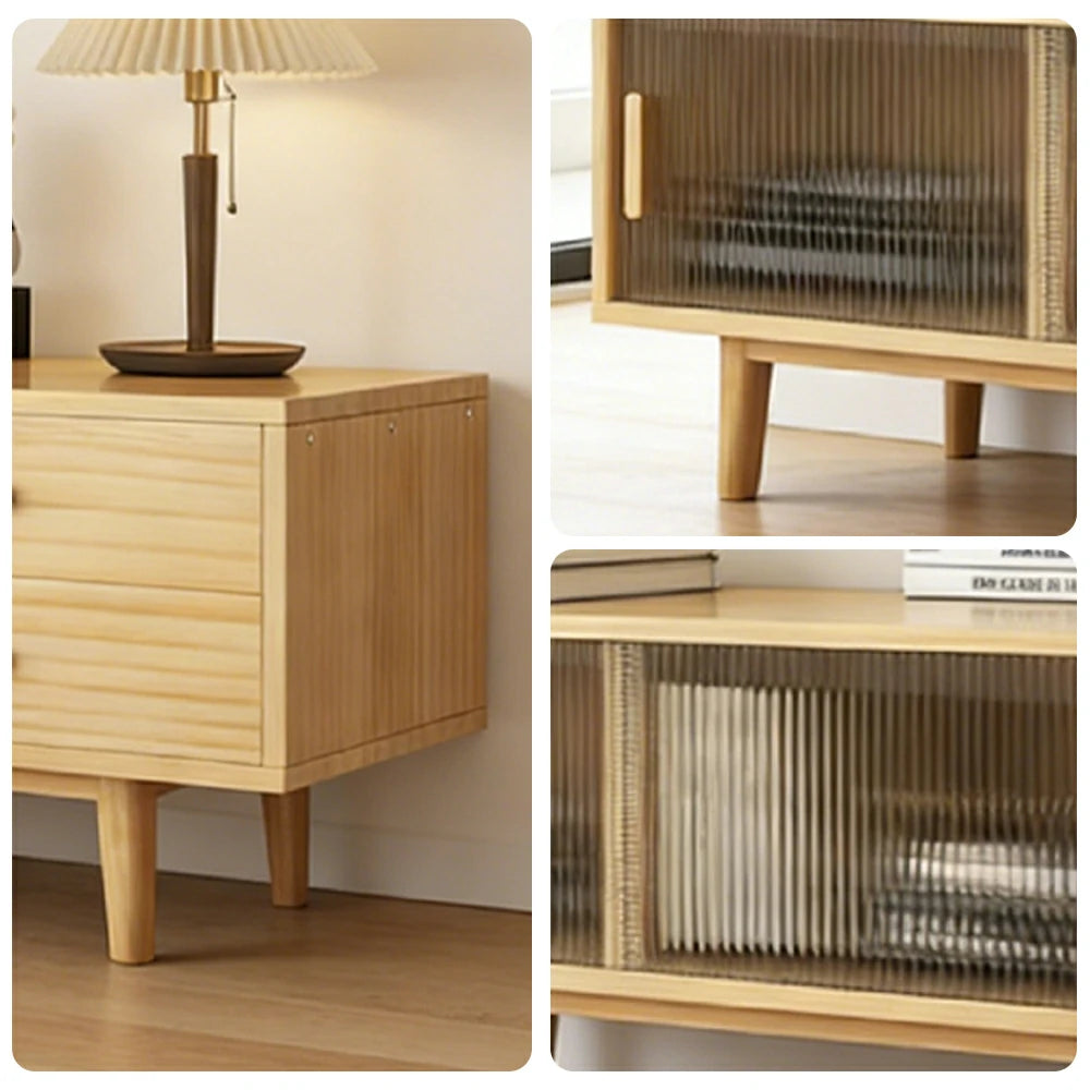 LIVARA 150cm Glass Door TV Unit - Wide Tabletop with Thickened Panel Construction, Multi-Storage Drawers & Solid Wood Legs