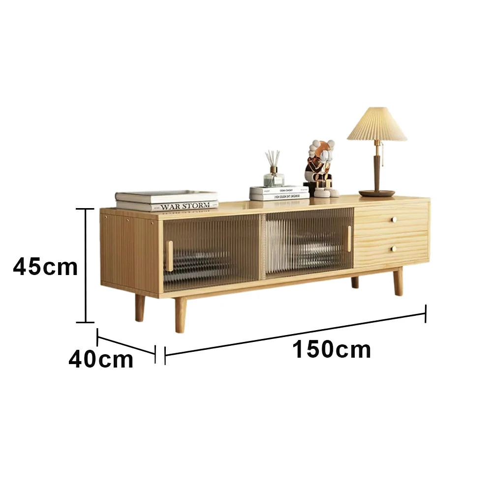 LIVARA 150cm Glass Door TV Unit - Wide Tabletop with Thickened Panel Construction, Multi-Storage Drawers & Solid Wood Legs