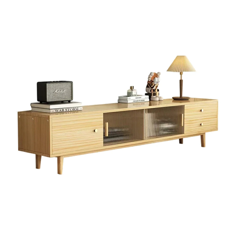 LIVARA 200cm Glass Door TV Unit - Wide Tabletop with Thickened Panel Construction, Multi-Storage Drawers & Solid Wood Legs