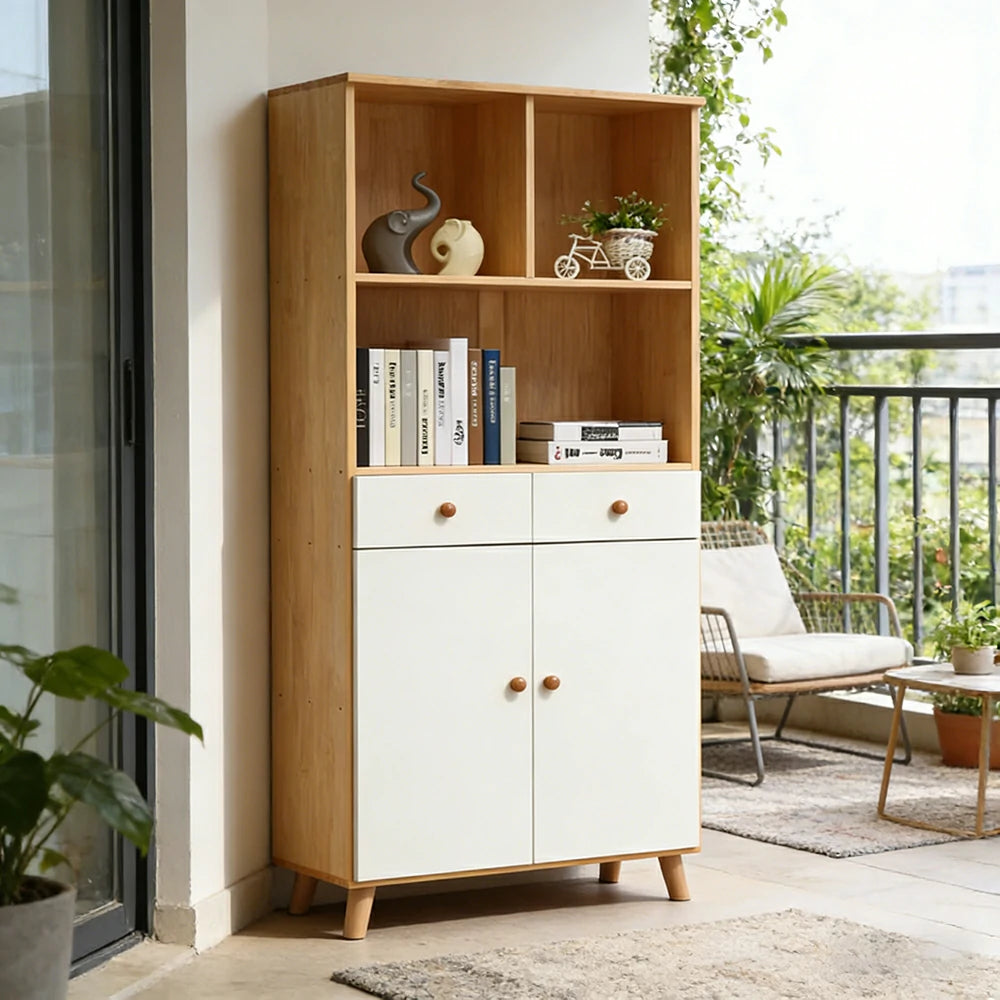 LIVARA 80cm Tall Storage Cabinet - Eco-Friendly Solid Wood with Reinforced Shelving, Drawer Storage & Soft-Close Runners