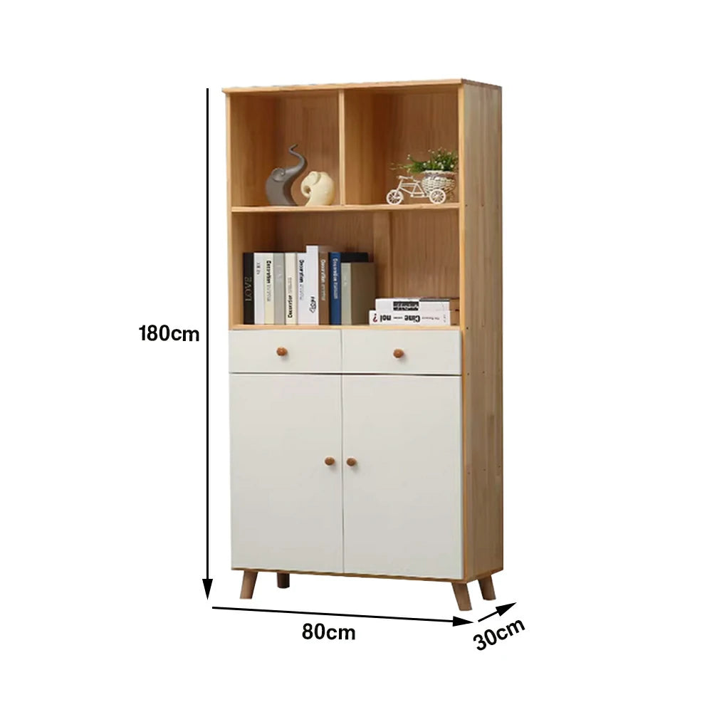 LIVARA 80cm Tall Storage Cabinet - Eco-Friendly Solid Wood with Reinforced Shelving, Drawer Storage & Soft-Close Runners