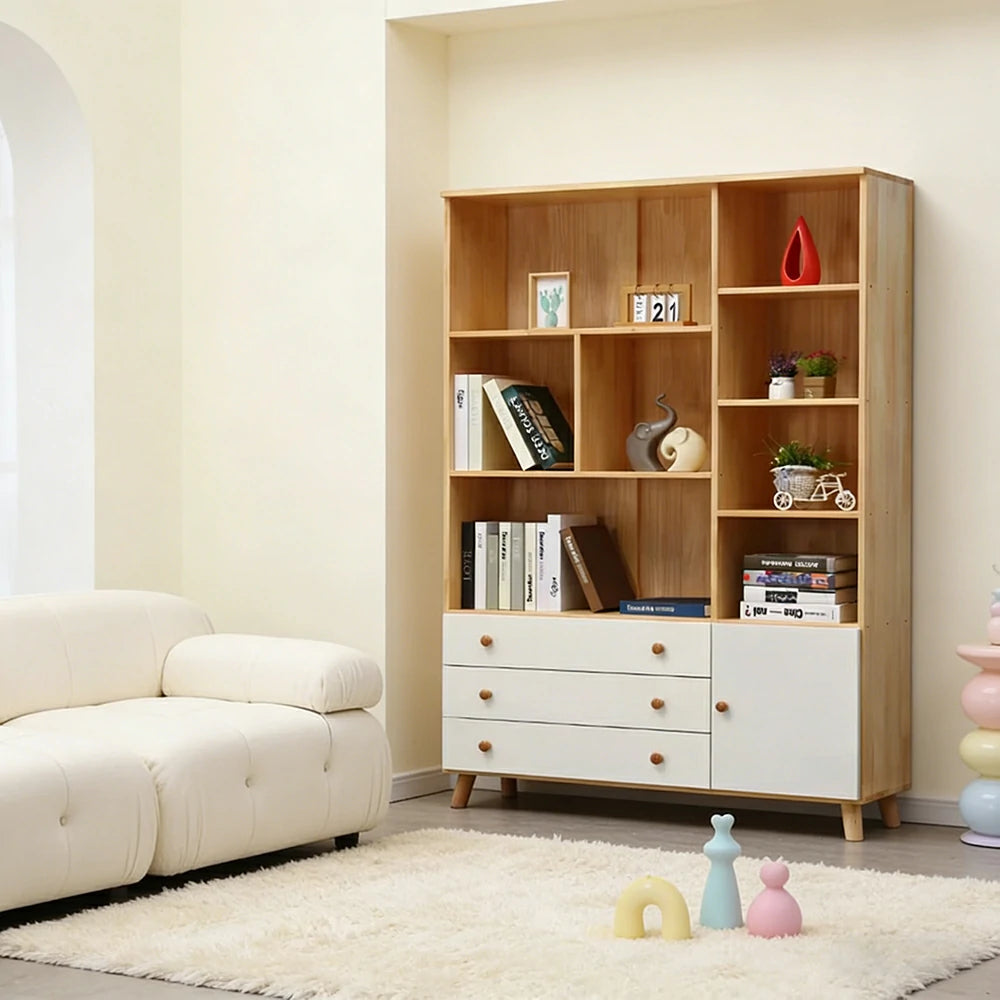 LIVARA 120cm Tall Storage Cabinet - Eco-Friendly Solid Wood with Reinforced Shelving, Drawer Storage & Soft-Close Runners