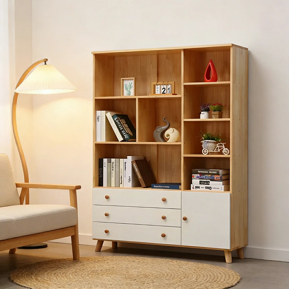 LIVARA 120cm Tall Storage Cabinet - Eco-Friendly Solid Wood with Reinforced Shelving, Drawer Storage & Soft-Close Runners