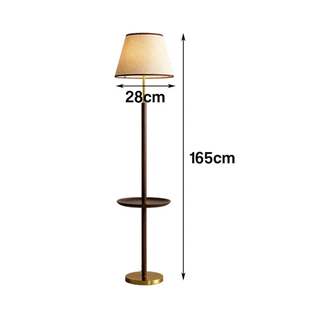 LIVARA Floor Lamp Three-Mode Lighting Beech Wood Tabletop Handwoven Fabric Shade Tip-Resistant Base